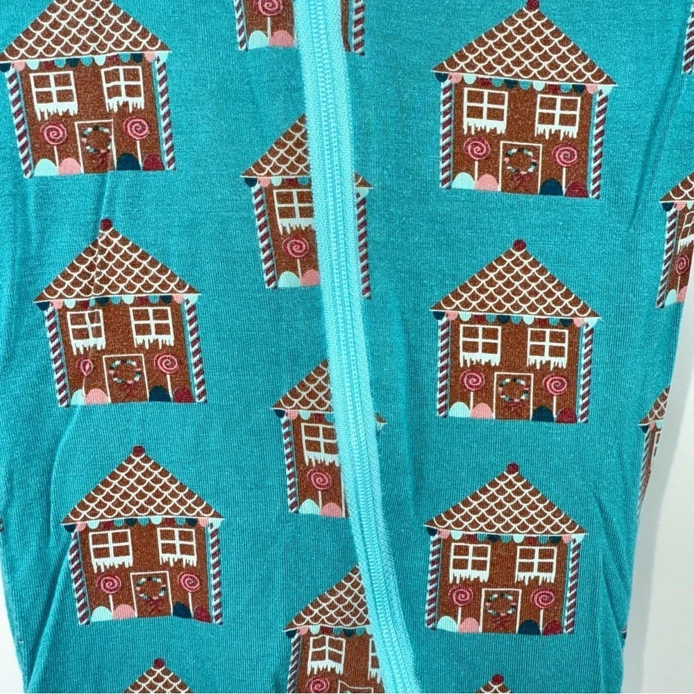 Kickee Pants Teal Gingerbread House Print Baby Zippy Sleeper